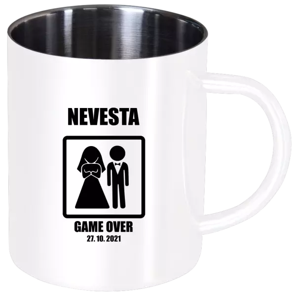 Nerezový hrnček Game over - nevěsta s datem - kopie