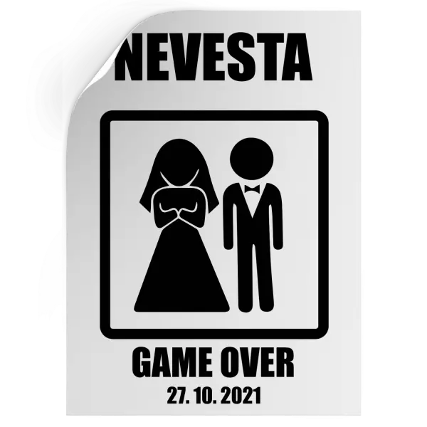Samolepka Game over - nevěsta s datem - kopie