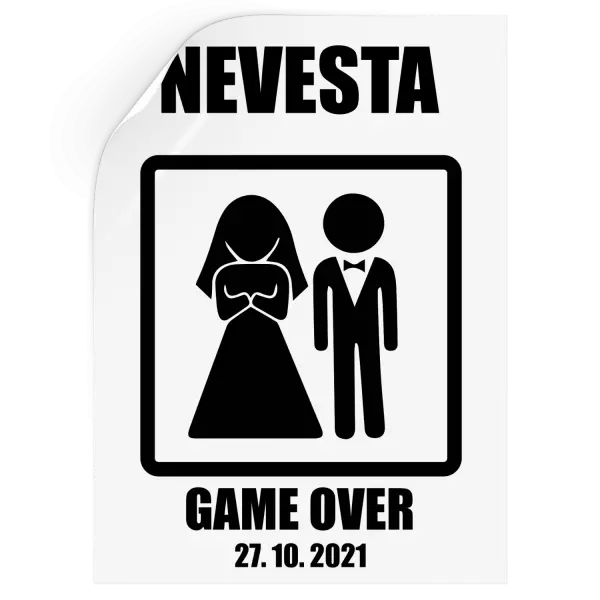 Samolepka Game over - nevěsta s datem - kopie