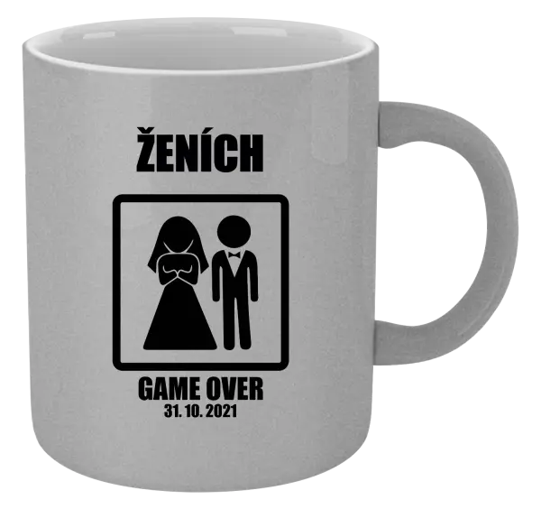 Hrnček metalický Game over - ženích s dátumom