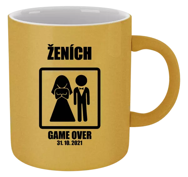Hrnček metalický Game over - ženích s dátumom
