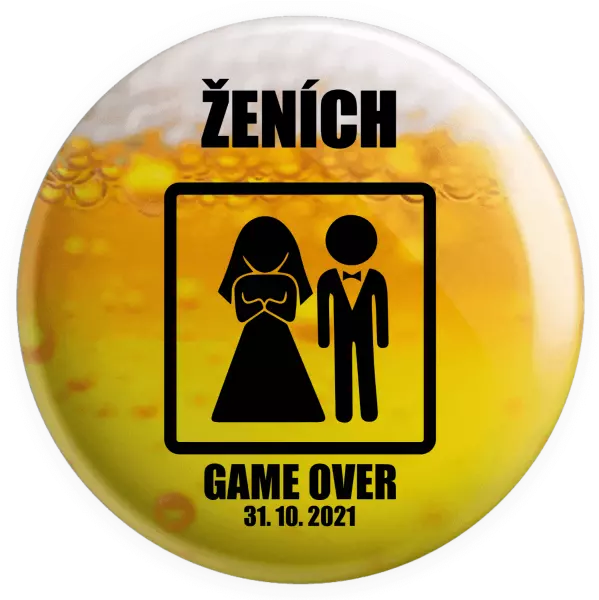 Placka Game over - ženích s dátumom