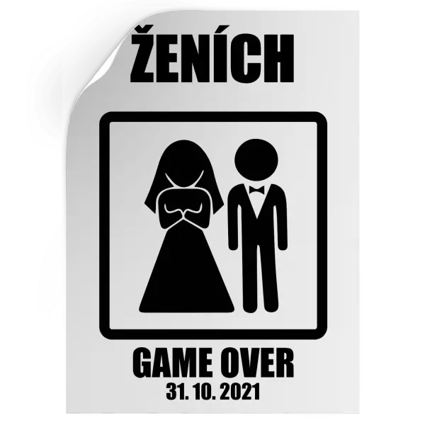 Samolepka Game over - ženích s dátumom