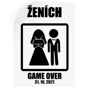 Samolepka Game over - ženích s dátumom