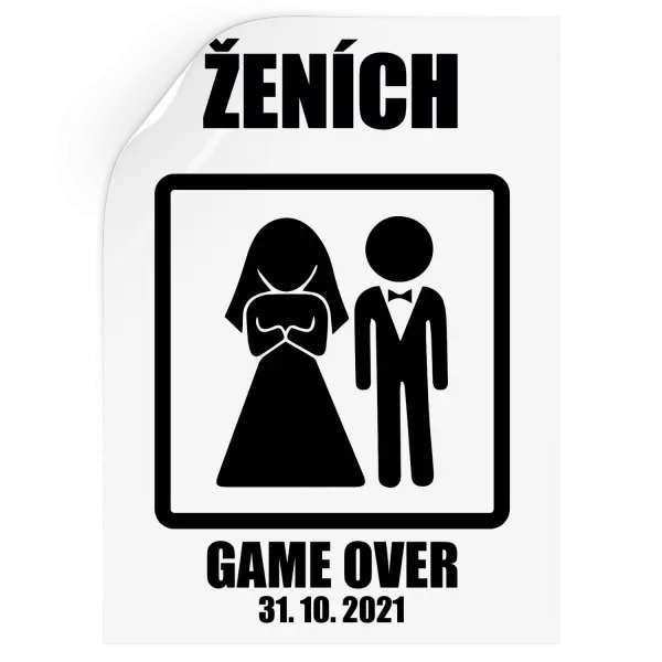 Samolepka Game over - ženích s dátumom