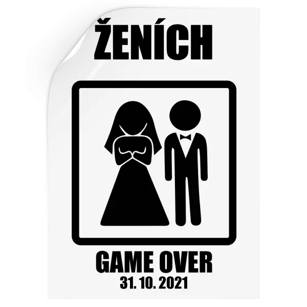 Samolepka Game over - ženích s dátumom