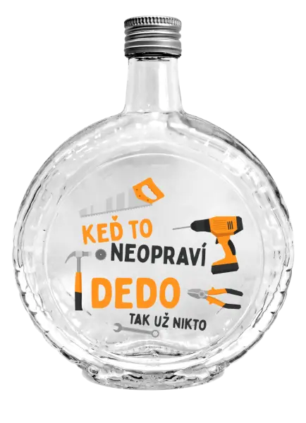 Fľaša, sklenená guľatá Když to neopraví děda, tak už nikdo - kopie