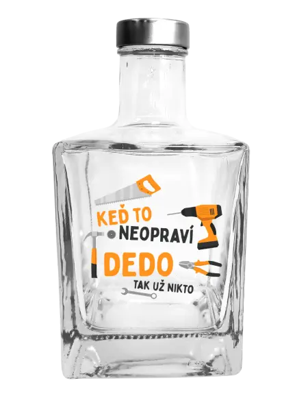 Fľaša, sklenená hranatá  Když to neopraví děda, tak už nikdo - kopie