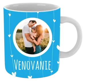 Vianočný hrnček Lístečky na modrém pozadí - kopie