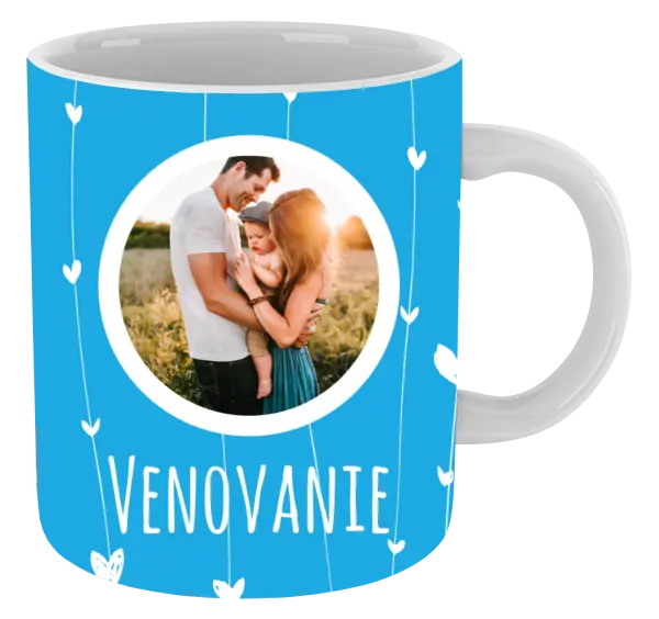 Vianočný hrnček Lístečky na modrém pozadí - kopie