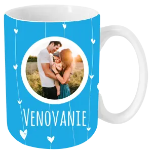 Vianočný hrnček Lístečky na modrém pozadí - kopie