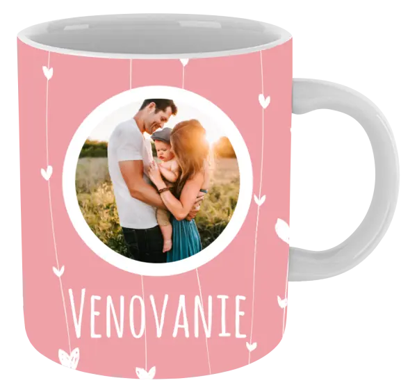 Vianočný hrnček Lístečky na růžovém pozadí - kopie