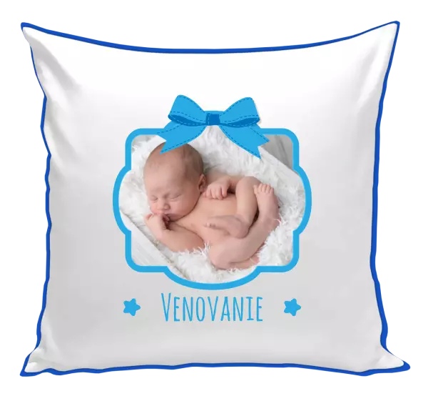 Vankúš Modrá mašle s fotografií - kopie