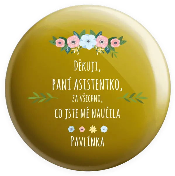 Placka Děkuji, paní asistentko, za všechno, co jste mě naučila se jménem