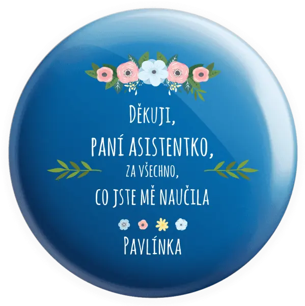 Placka Děkuji, paní asistentko, za všechno, co jste mě naučila se jménem