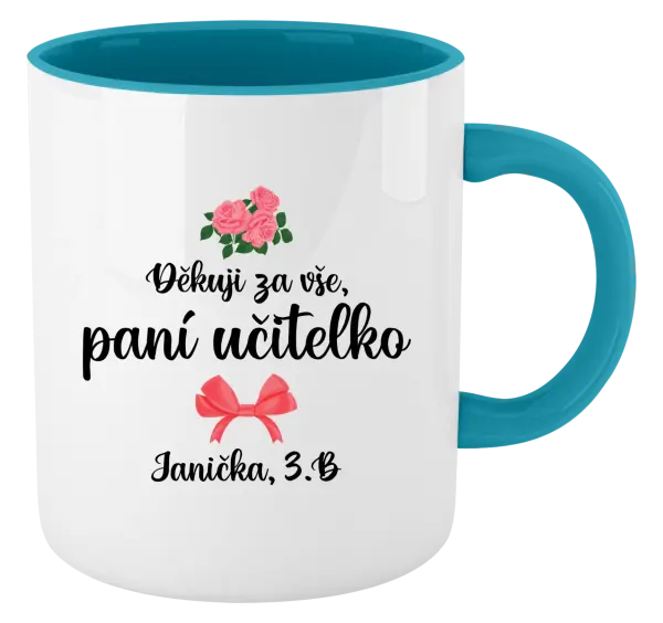 Hrnek Děkuji za vše, paní učitelko - růže