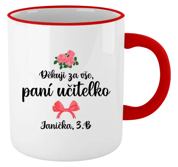 Hrnek Děkuji za vše, paní učitelko - růže