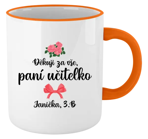 Hrnek Děkuji za vše, paní učitelko - růže