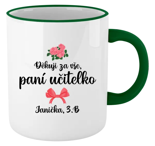 Hrnek Děkuji za vše, paní učitelko - růže