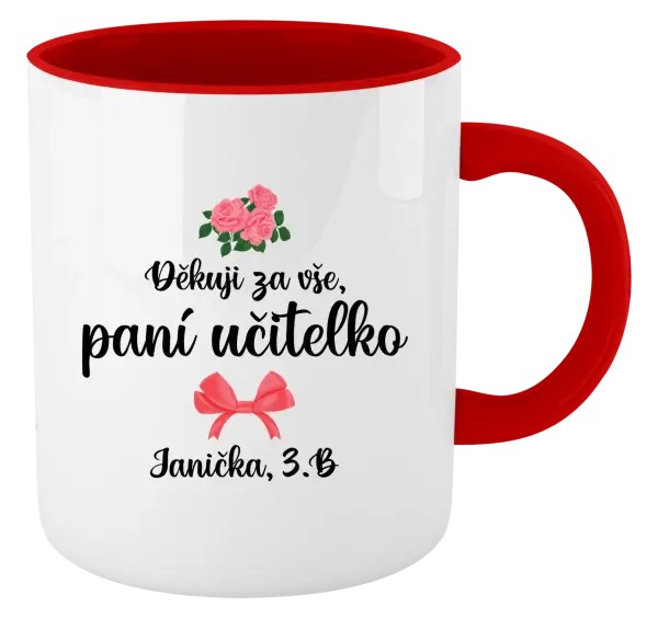 Hrnek Děkuji za vše, paní učitelko - růže