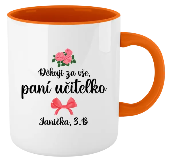 Hrnek Děkuji za vše, paní učitelko - růže