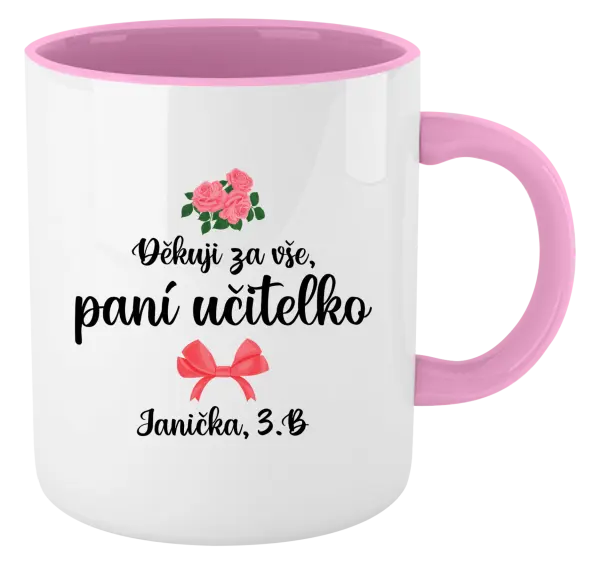 Hrnek Děkuji za vše, paní učitelko - růže