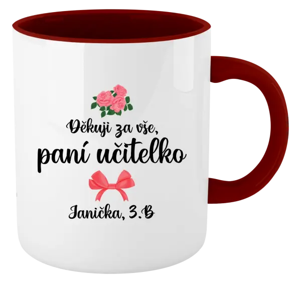 Hrnek Děkuji za vše, paní učitelko - růže