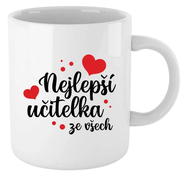Hrnek Nejlepší učitelka ze všech - srdíčka