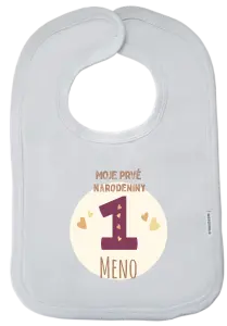 Detský podbradník Moje prvé narodeniny s menom (vínová)
