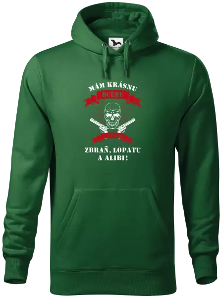 Pánska mikina Mám krásnou dceru, a taky zbraň, lopatu a alibi - lebka - kopie