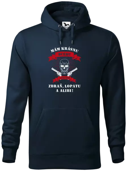 Pánska mikina Mám krásnou dceru, a taky zbraň, lopatu a alibi - lebka - kopie