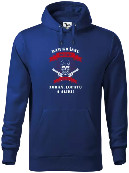 Pánska mikina Mám krásnou dceru, a taky zbraň, lopatu a alibi - lebka - kopie