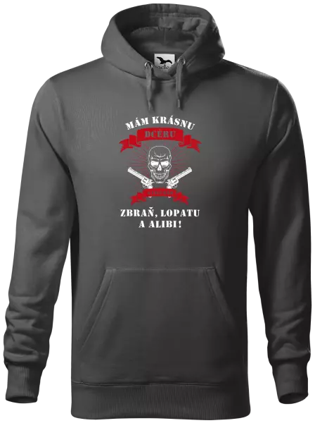 Pánska mikina Mám krásnou dceru, a taky zbraň, lopatu a alibi - lebka - kopie