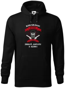 Pánska mikina Mám krásnou dceru, a taky zbraň, lopatu a alibi - lebka - kopie
