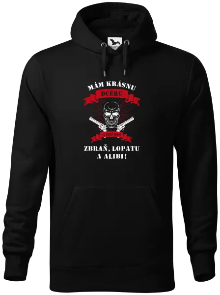 Pánska mikina Mám krásnou dceru, a taky zbraň, lopatu a alibi - lebka - kopie
