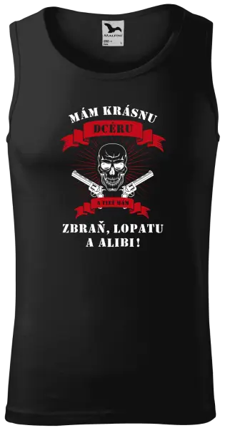 Pánske tielko Mám krásnou dceru, a taky zbraň, lopatu a alibi - lebka - kopie