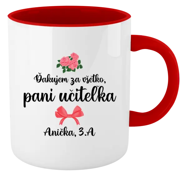 Hrnček  Ďakujem za všetko, pani učiteľka - ruže