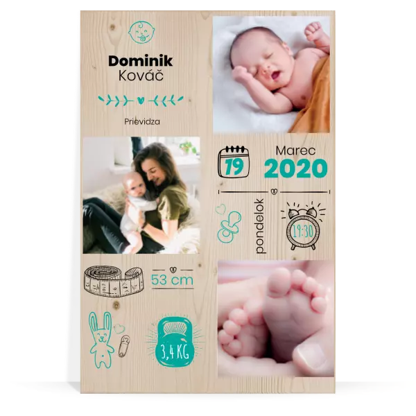 Drevený obraz Narodenie chlapca
