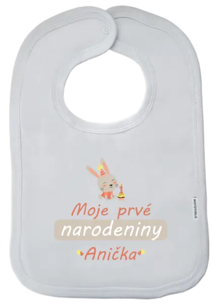 Detský podbradník Prvé narodeniny - Zajačik, s menom