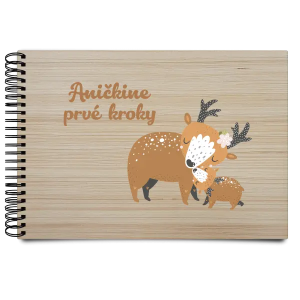 Drevený album s krúžkovou väzbou Prvné kroky s menom - srnky