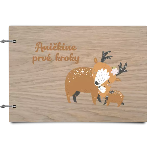 Drevený album so sponami Prvné kroky s menom - srnky