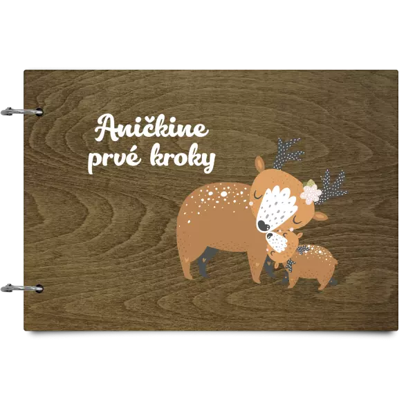 Drevený album so sponami První krůčky se jménem - srnky - kopie