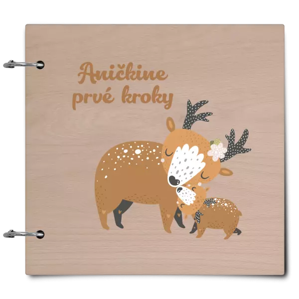 Drevený album so sponami Prvné kroky s menom - srnky