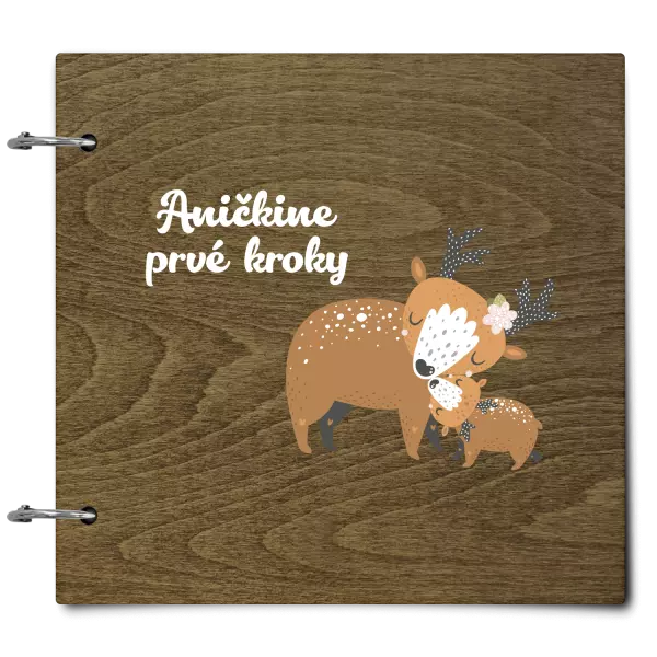 Drevený album so sponami První krůčky se jménem - srnky - kopie