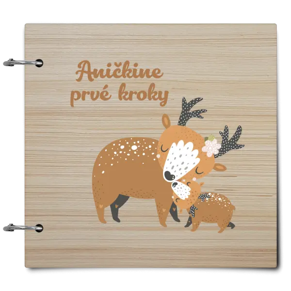 Drevený album so sponami První krůčky se jménem - srnky - kopie