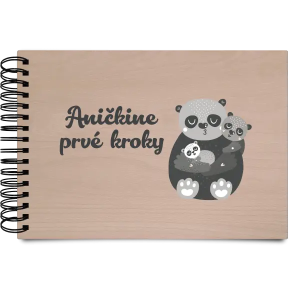 Drevený album s krúžkovou väzbou Prvé kroky s menom - medvedíci