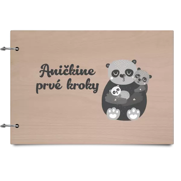 Drevený album so sponami Prvé kroky s menom - medvedíci