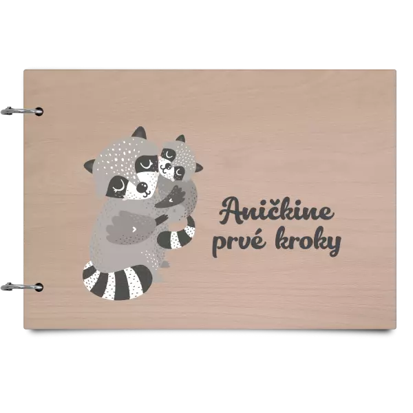 Drevený album so sponami První krůčky se jménem - mývalové - kopie