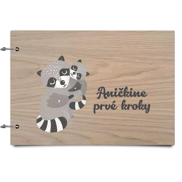 Drevený album so sponami První krůčky se jménem - mývalové - kopie