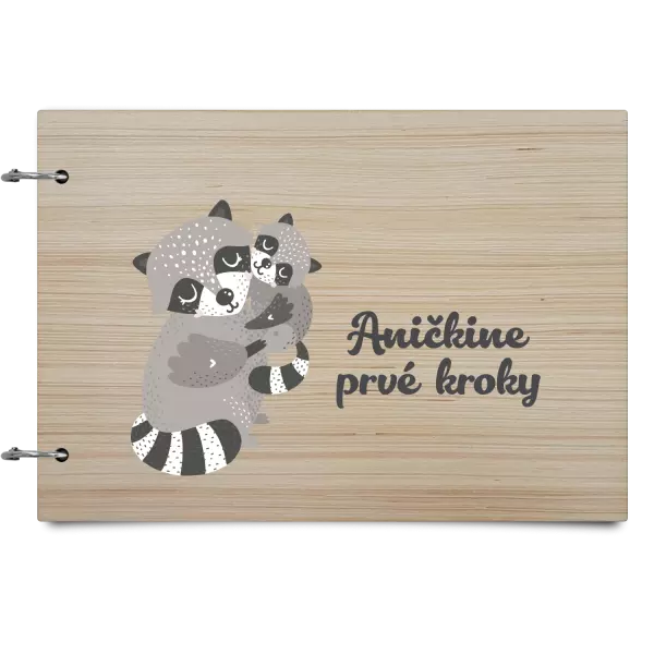 Drevený album so sponami První krůčky se jménem - mývalové - kopie